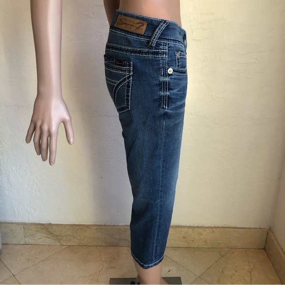 Seven 7 Blue Capri Jeans Denim Pants Women’s Size 6 Button Fly Casual Elastic - Picture 4 of 16